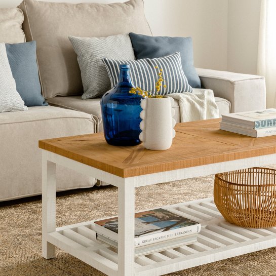 Kenay Home Mesa De Centro Rectangular Blanca Y Natural 115