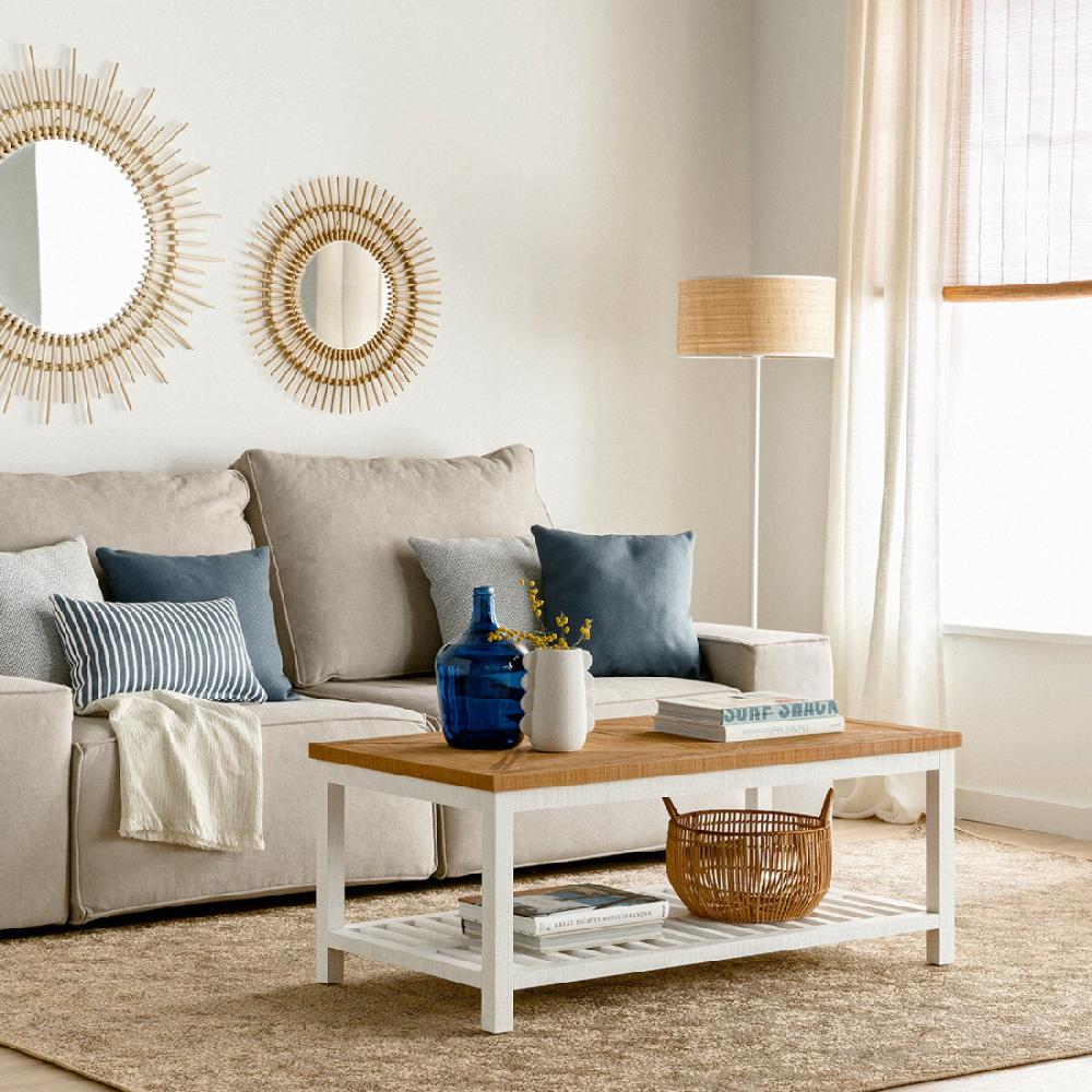 kenay home Mesa de centro rectangular blanca y natural 115