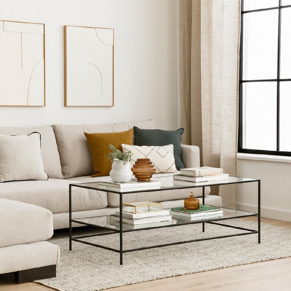 kenay home Mesa de centro rectangular negra y cristal 120