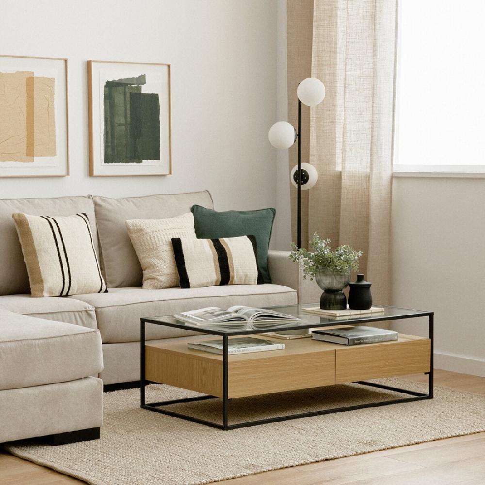 kenay home Mesa de centro rectangular negra y natural 120