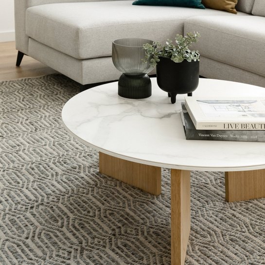 Kenay Home Mesa De Centro Redonda Porcelana Y Roble 85