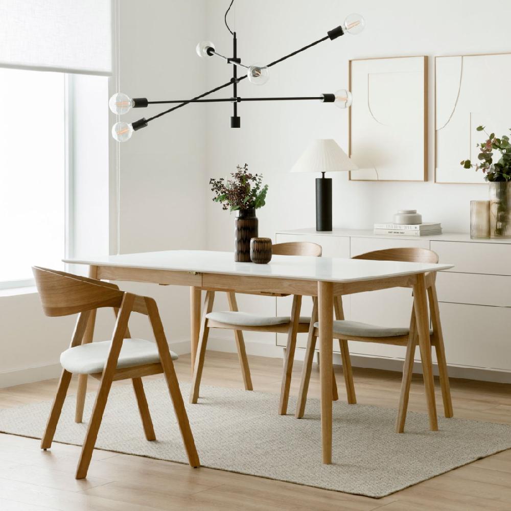 kenay home Mesa de comedor extensible rectangular blanca y natural 160