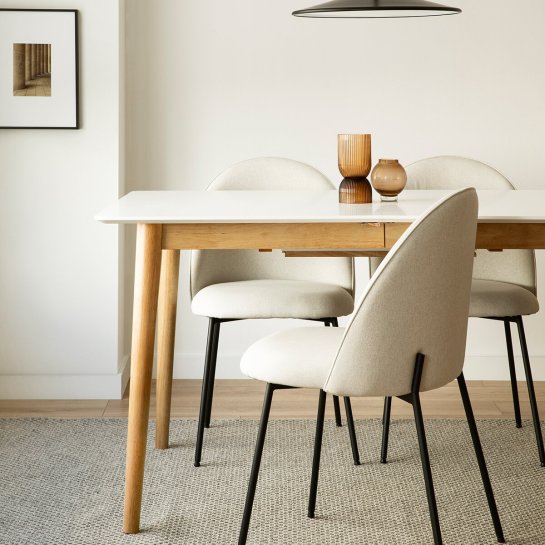 Kenay Home Mesa De Comedor Extensible Rectangular Blanca Y Natural 140