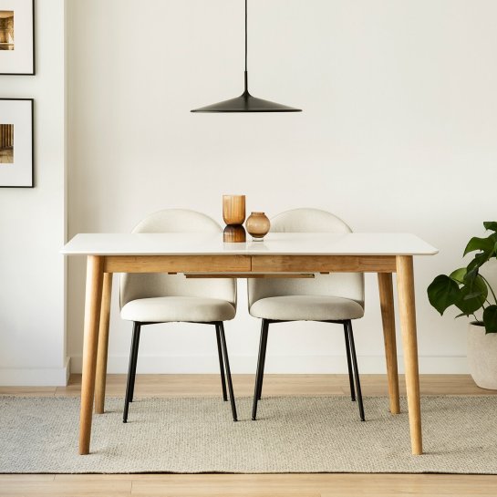 Kenay Home Mesa De Comedor Extensible Rectangular Blanca Y Natural 140