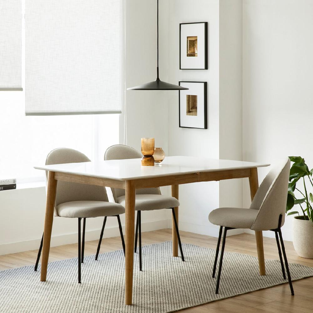 kenay home Mesa de comedor extensible rectangular blanca y natural 140