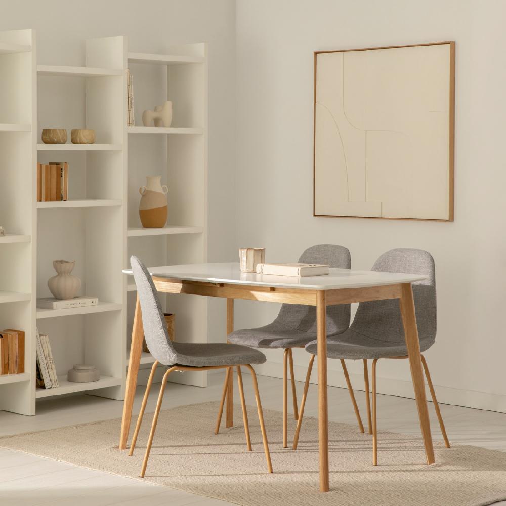 kenay home Mesa de comedor extensible rectangular blanca y natural 120