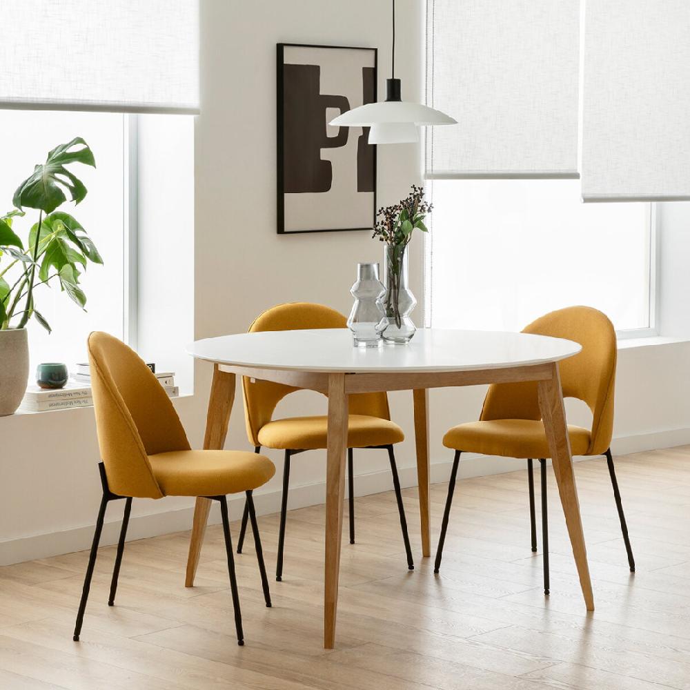 kenay home Mesa de comedor extensible redonda blanca y natural 120