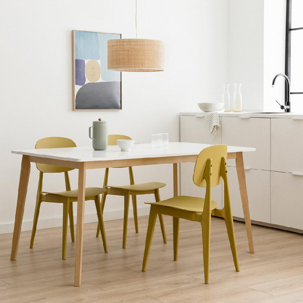 kenay home Mesa de comedor rectangular blanca y natural 120