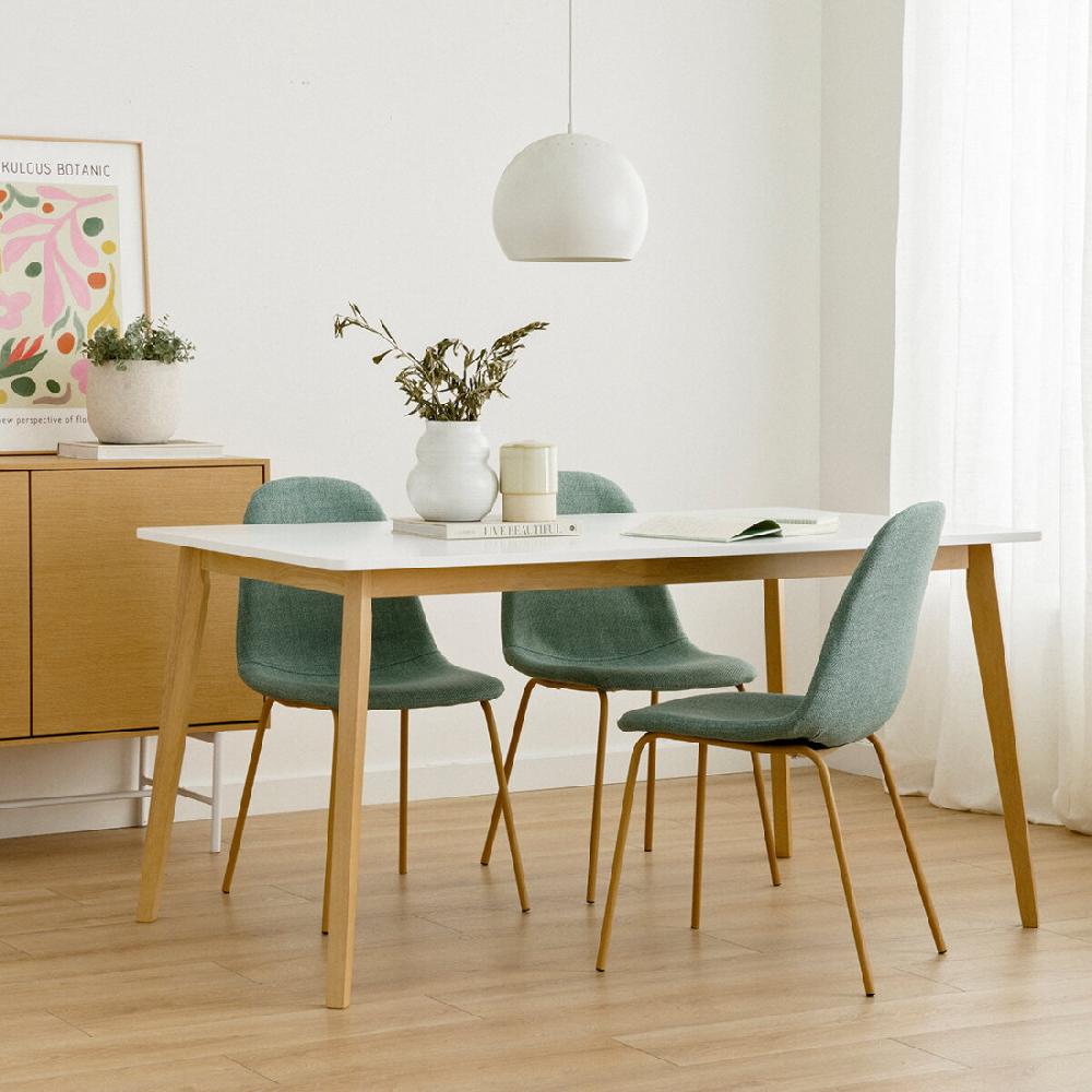 kenay home Mesa de comedor rectangular blanca y natural 150