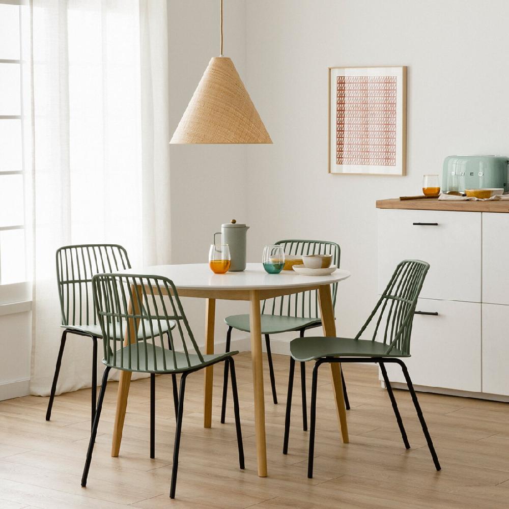 kenay home Mesa de comedor redonda blanca y natural 100