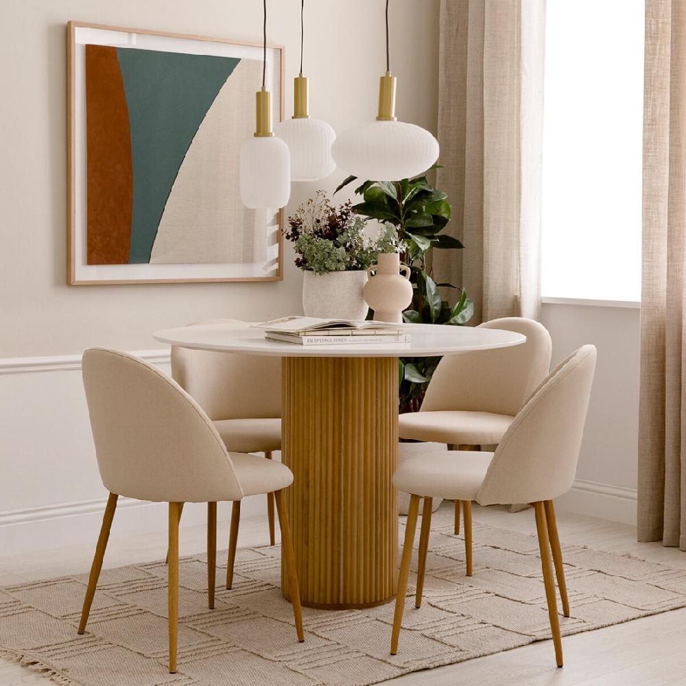 kenay home Mesa de comedor redonda blanca y natural 110