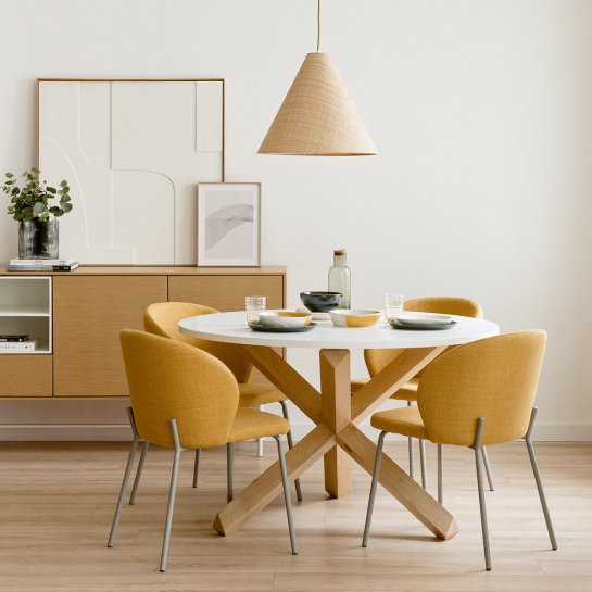 Kenay Home Mesa De Comedor Redonda Blanca Y Natural 120