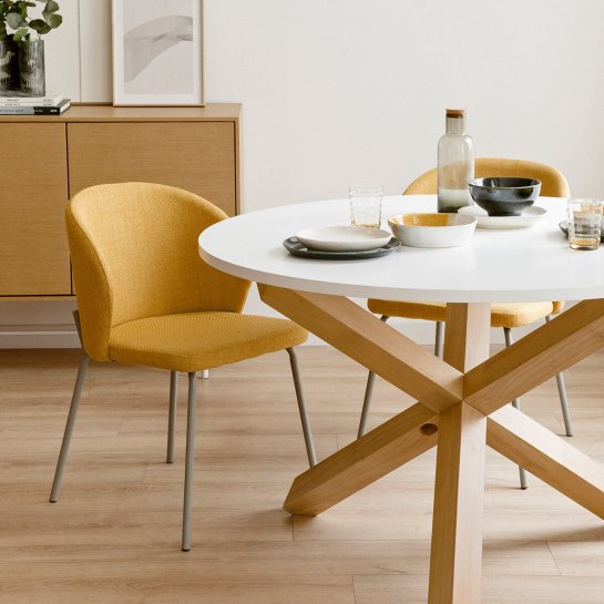 Kenay Home Mesa De Comedor Redonda Blanca Y Natural 120