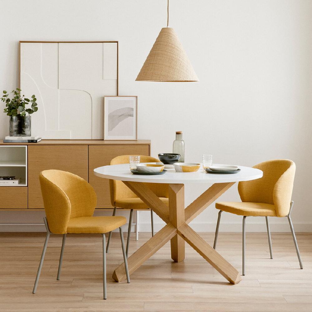 kenay home Mesa de comedor redonda blanca y natural 120