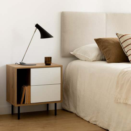 Kenay Home Mesita De Noche Blanca - Natural 2 Cajones