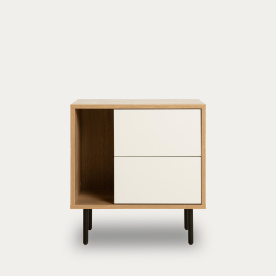 Kenay Home Mesita De Noche Blanca - Natural 2 Cajones