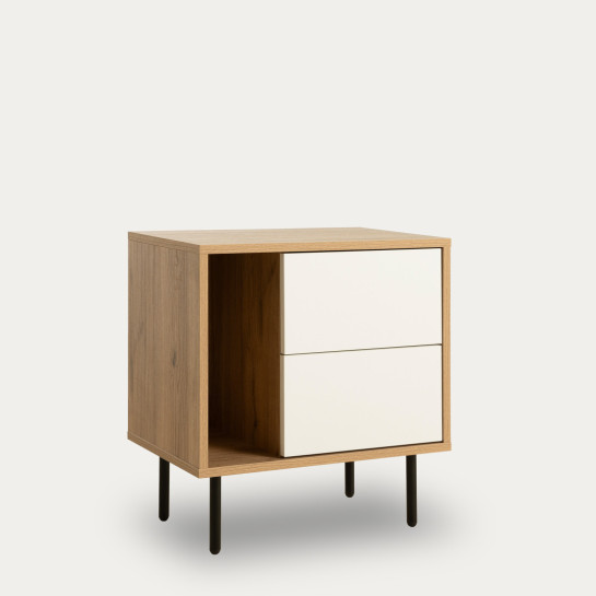 Kenay Home Mesita De Noche Blanca - Natural 2 Cajones