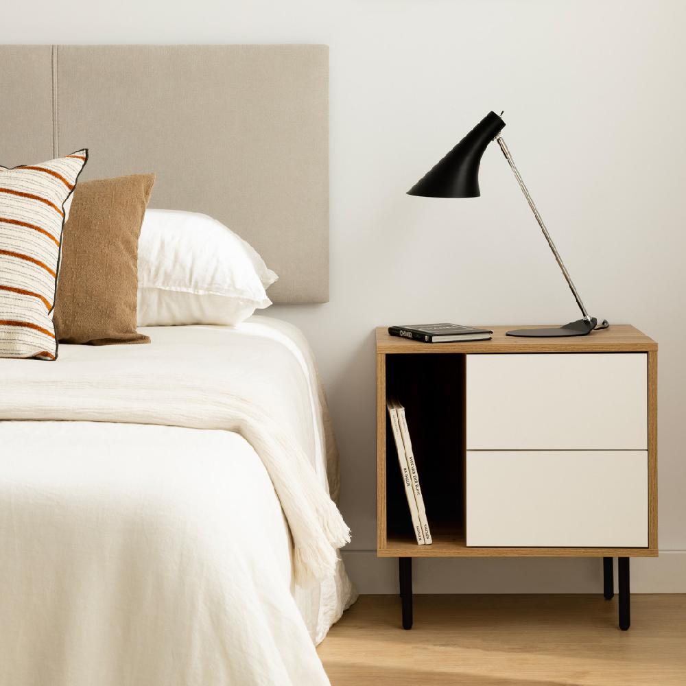 kenay home Mesita de noche blanca - natural 2 cajones