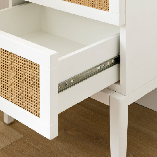 Kenay Home Mesita De Noche Blanca Y Ratán 2 Cajones