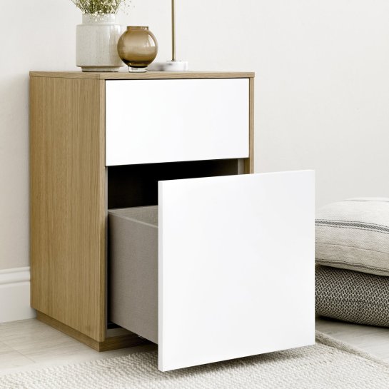 Kenay Home Mesita De Noche Blanca Y Roble 2 Cajones A40