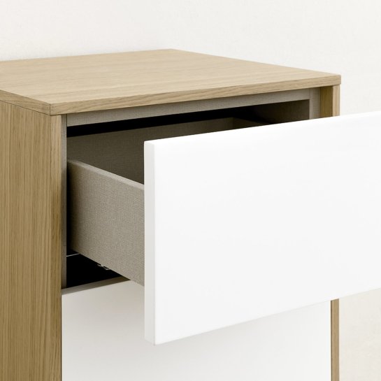 Kenay Home Mesita De Noche Blanca Y Roble 2 Cajones A40