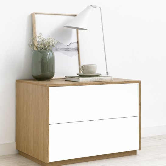 Kenay Home Mesita De Noche Blanca Y Roble 2 Cajones A60