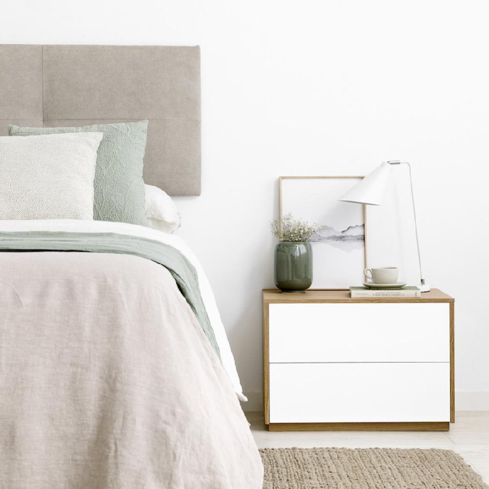 kenay home Mesita de noche blanca y roble 2 cajones A60