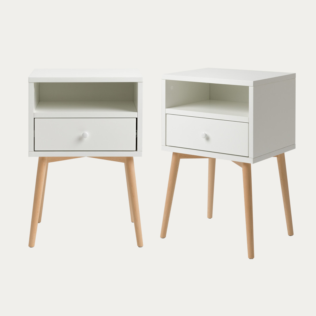 kenay home Pack 2 mesitas de noche blanca-natural 1 cajón