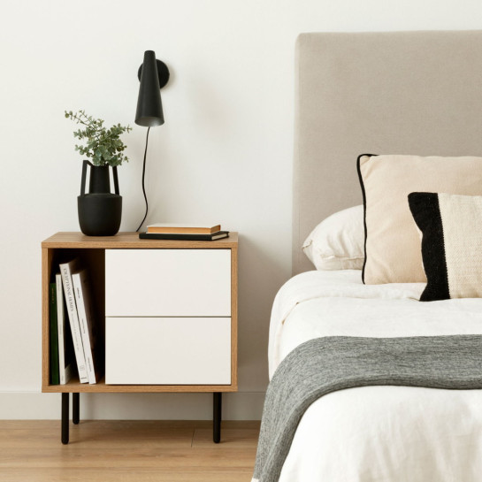 Kenay Home Pack 2 Mesitas De Noche Blanca-natural 2 Cajones