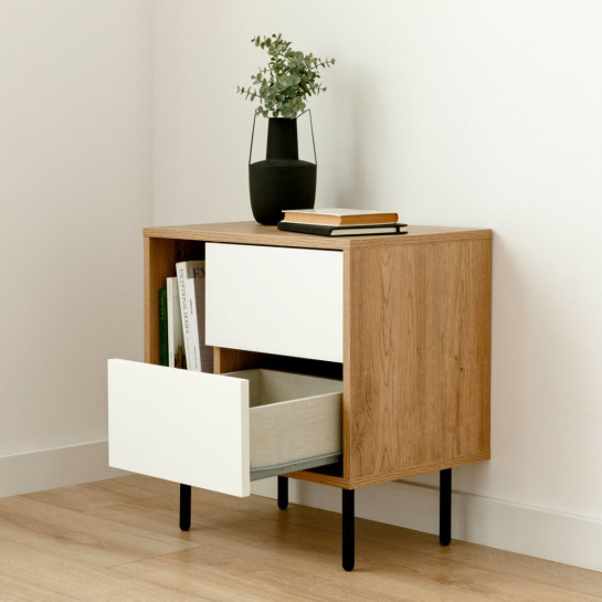 Kenay Home Pack 2 Mesitas De Noche Blanca-natural 2 Cajones