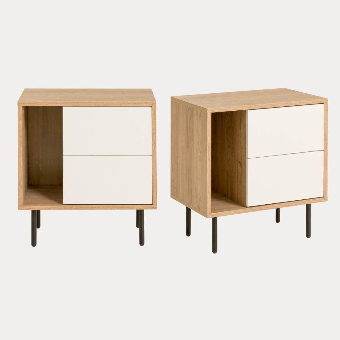 kenay home Pack 2 mesitas de noche blanca-natural 2 cajones