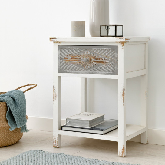 Kenay Home Pack 2 Mesitas De Noche Blanca Y Gris 1 Cajón