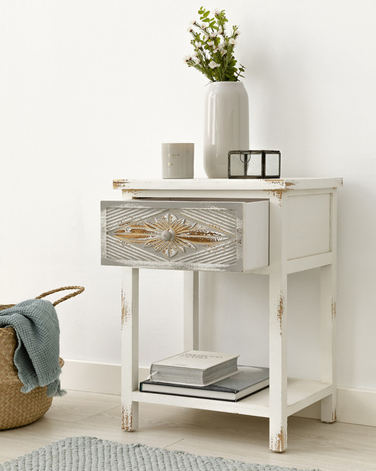 Kenay Home Pack 2 Mesitas De Noche Blanca Y Gris 1 Cajón