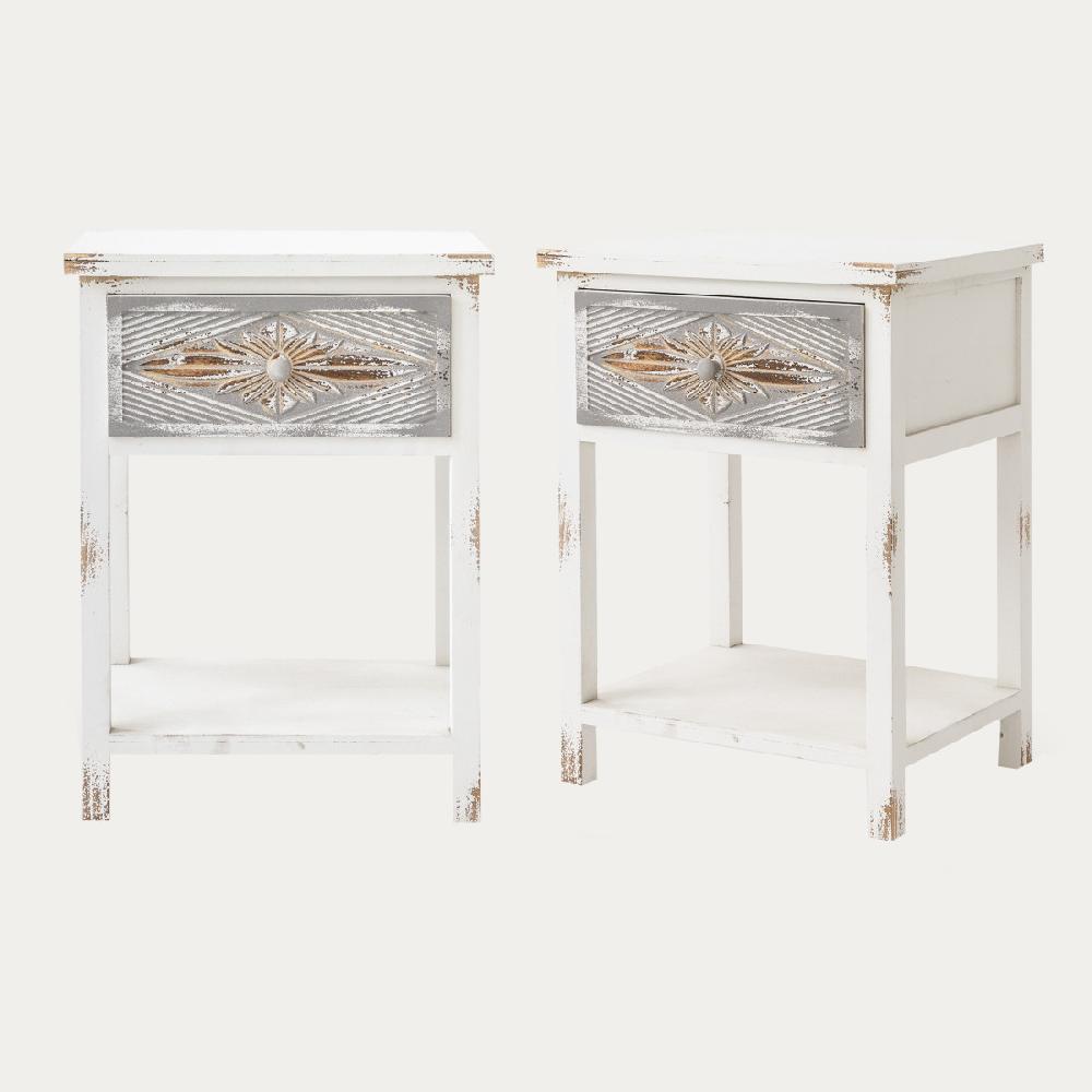 kenay home Pack 2 mesitas de noche blanca y gris 1 cajón