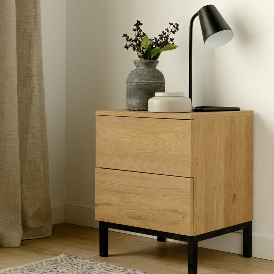 Kenay Home Pack 2 Mesitas De Noche Natural 2 Cajones