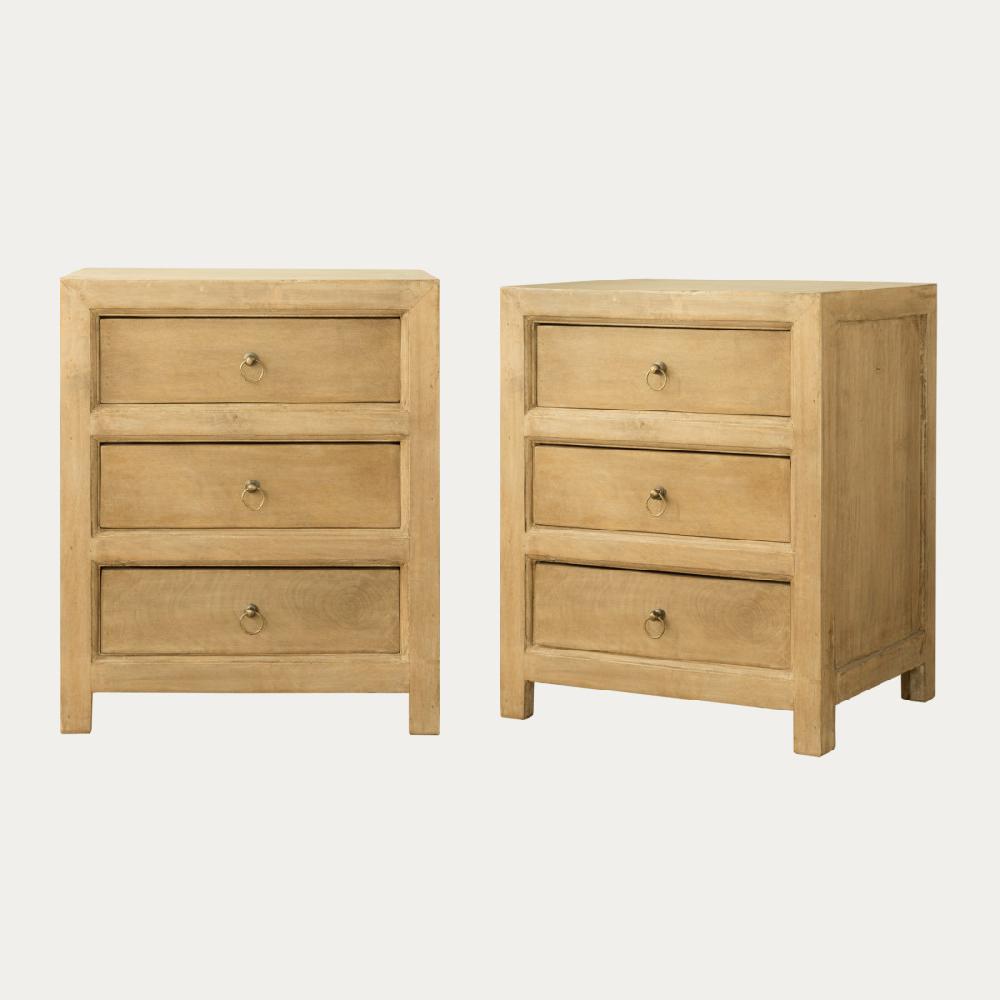 kenay home Pack 2 mesitas de noche natural 3 cajones