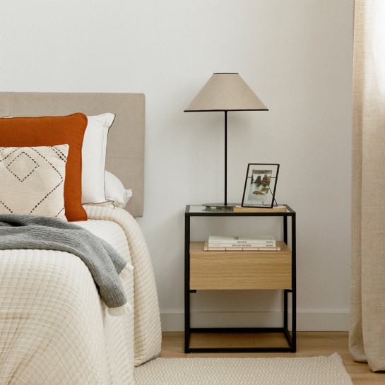 Kenay Home Pack 2 Mesitas De Noche Natural-negro 1 Cajón