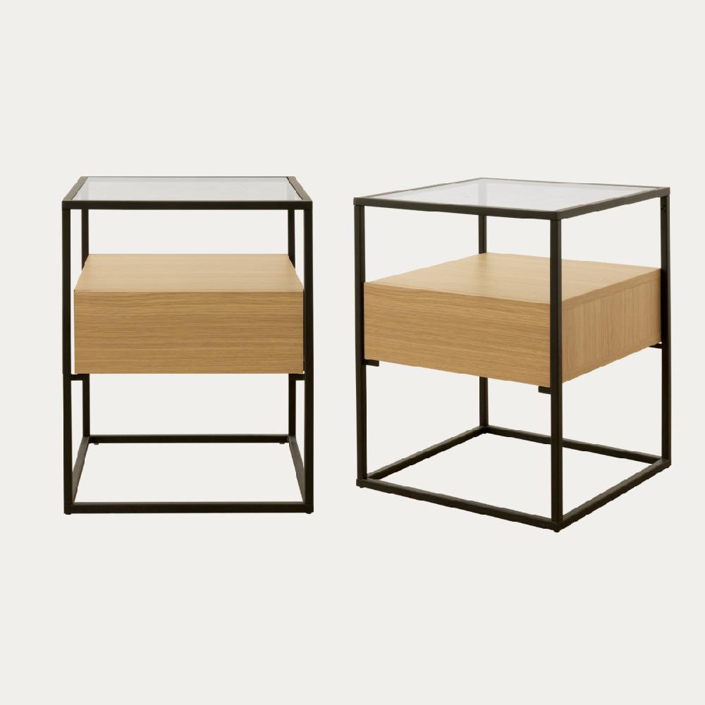 kenay home Pack 2 mesitas de noche natural-negro 1 cajón