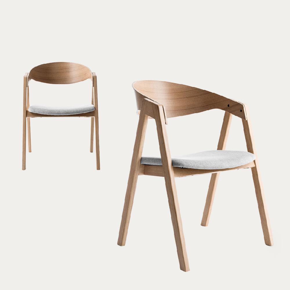 kenay home Pack 2 sillas tapizadas beige chapa de roble natural