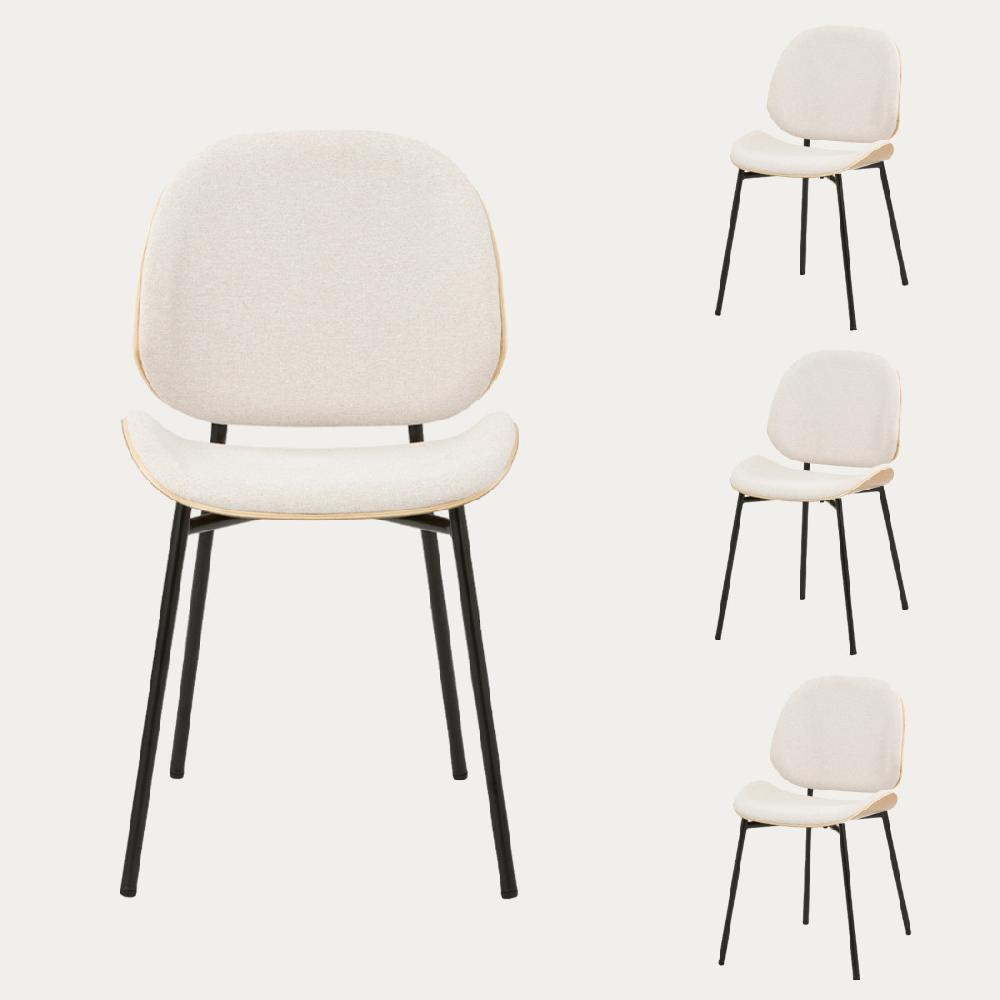 kenay home Pack 4 sillas tapizadas beige chapa de roble