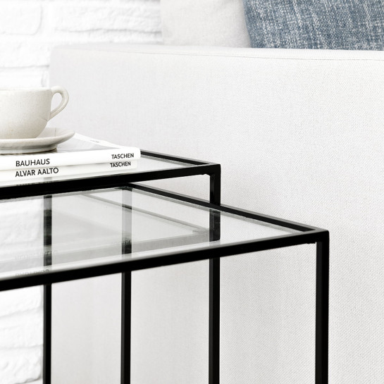 Kenay Home Set Mesas Auxiliares Cuadradas Negro Y Cristal