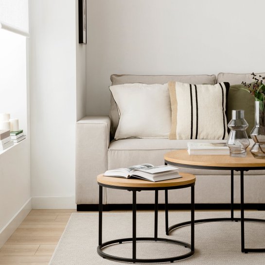 Kenay Home Set Mesas De Centro Redondas Natural Y Negro