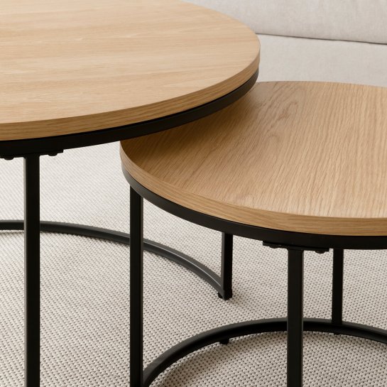 Kenay Home Set Mesas De Centro Redondas Natural Y Negro