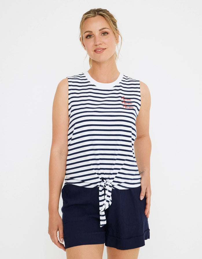 Koala Bay Camiseta Tirantes Blanca Y Azul Marino - Rayti