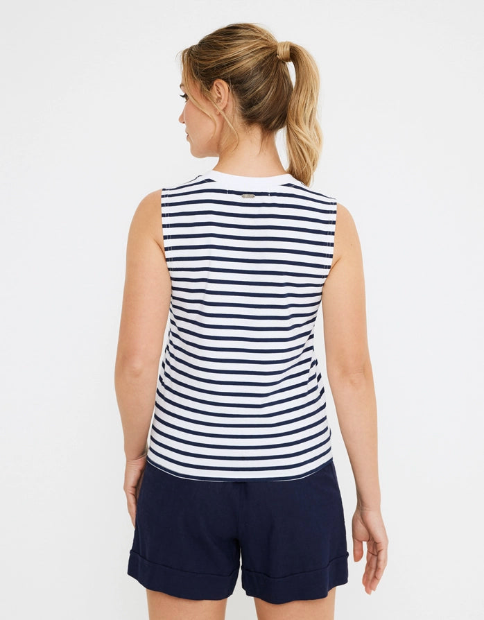 Koala Bay Camiseta Tirantes Blanca Y Azul Marino - Rayti