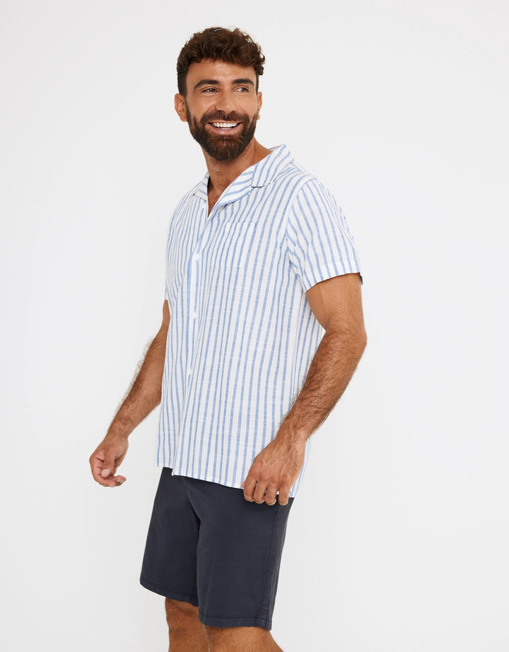 Koala Bay Camisa Rayas Manga Corta Azul - Rayred