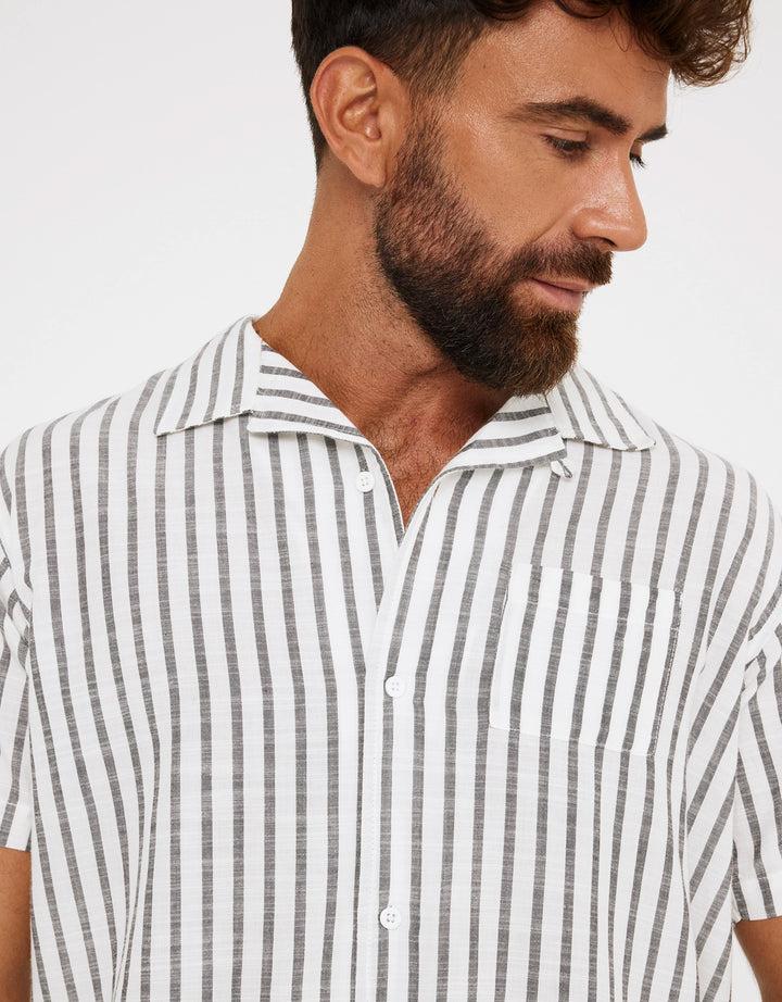 Koala Bay Camisa Rayas Manga Corta Negro - Rayred