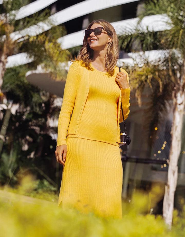 Koala Bay Falda Midi Botones Mostaza - Erepit