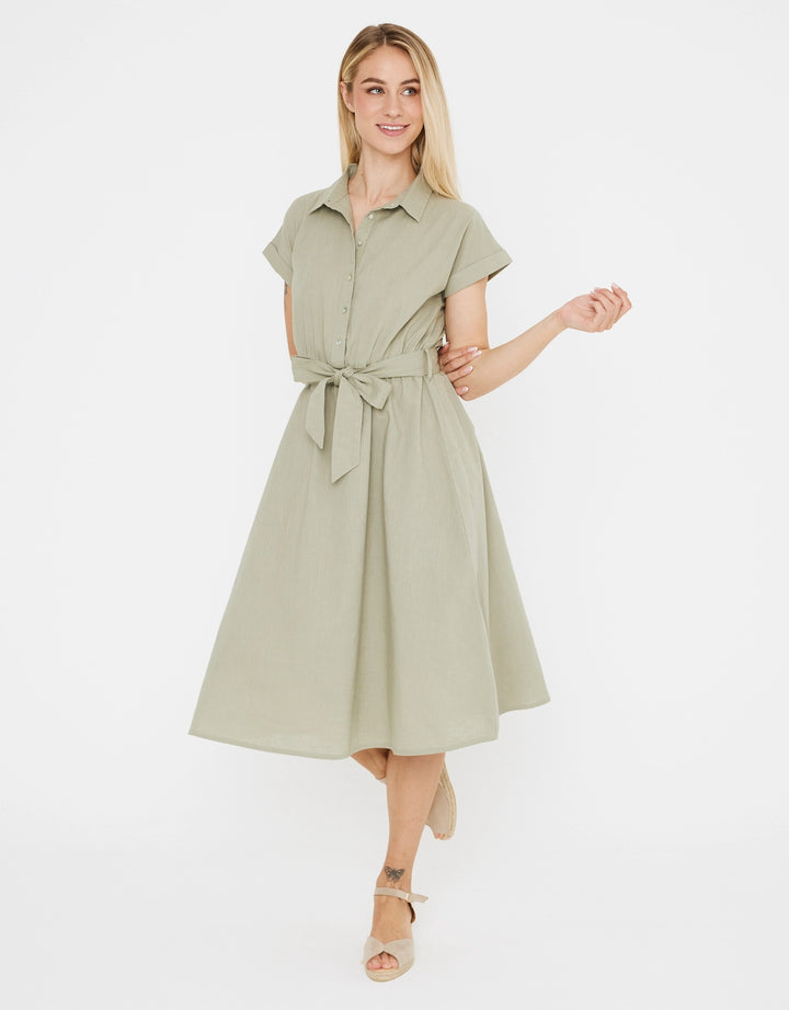 koala bay Vestido Midi Cuello Camisa - Karin