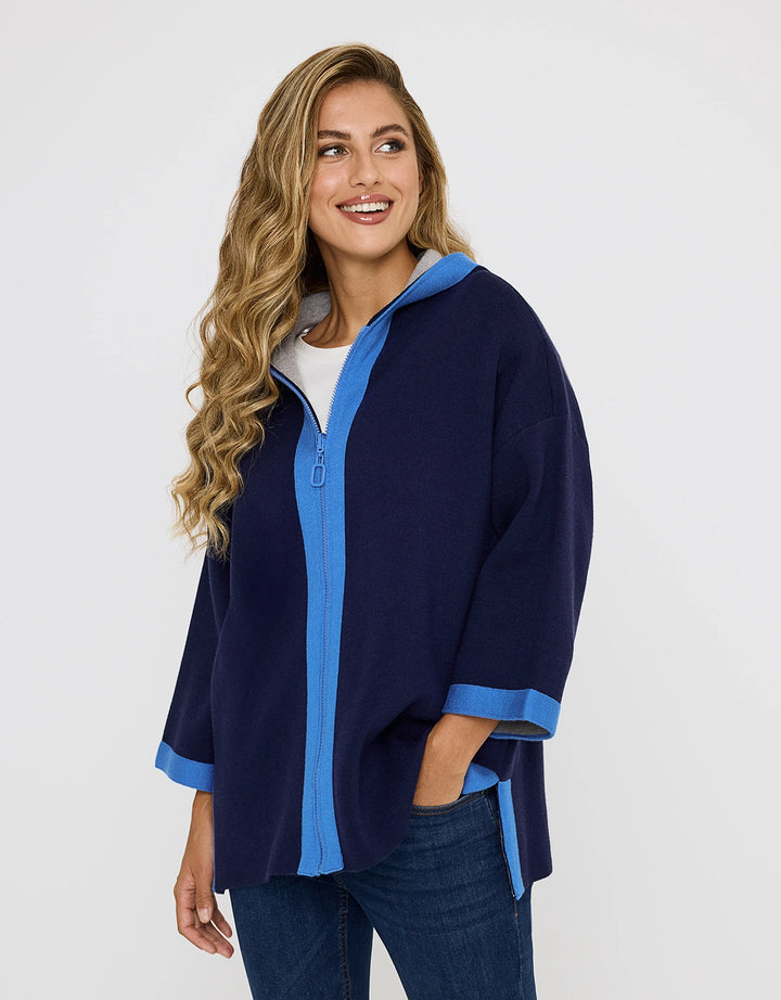 koala bay Poncho con Capucha Abierto Azul Marino - Yasmina
